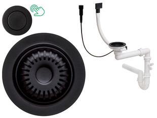 Спестяващ пространство автоматичен сифон (Pop-up) за подплотови мивки Composite черен-правоъгълен преливник